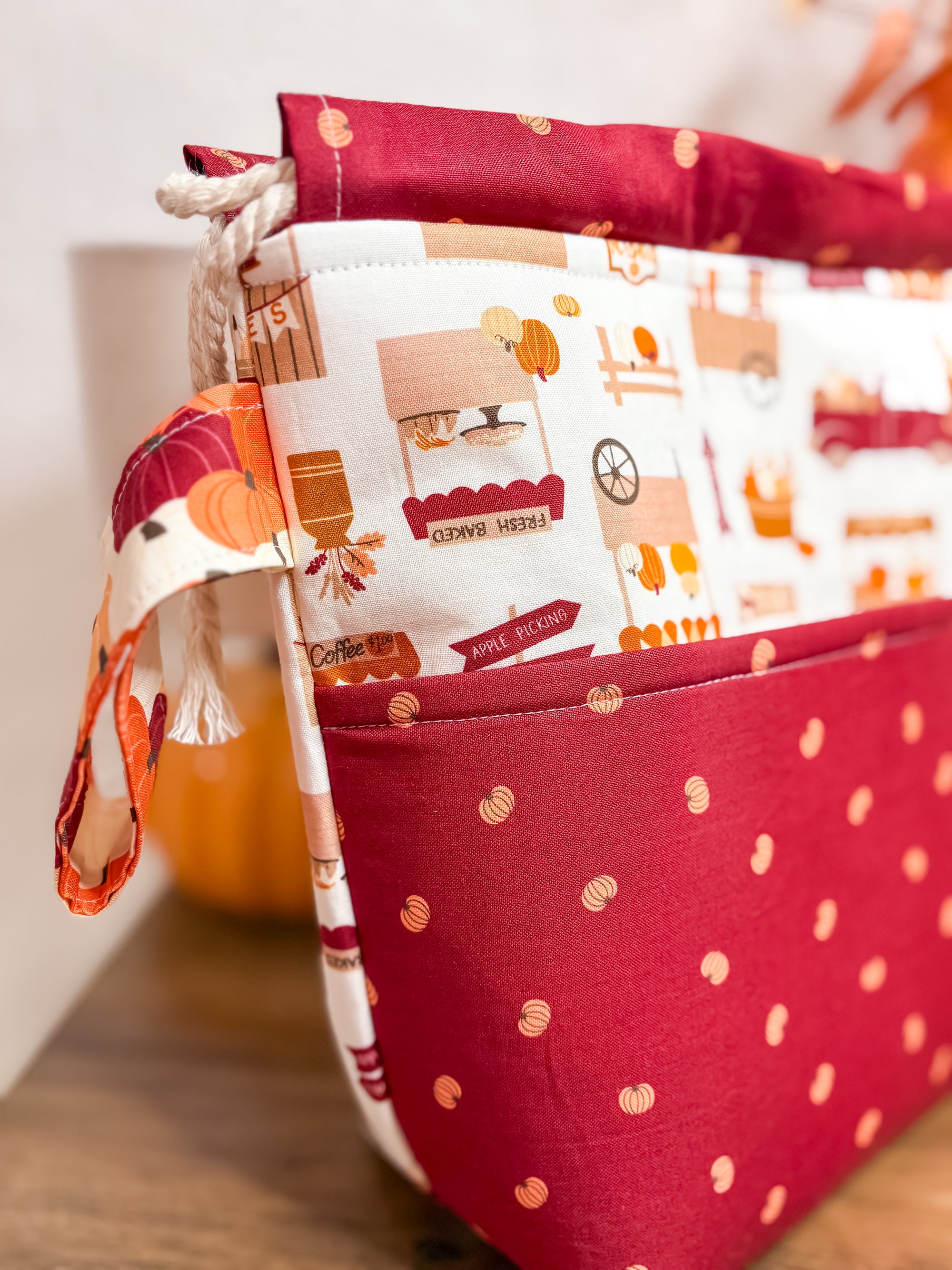 Cider and Pumpkin Spice Drawstring Bag with Pocket (Medium and Regular Size)