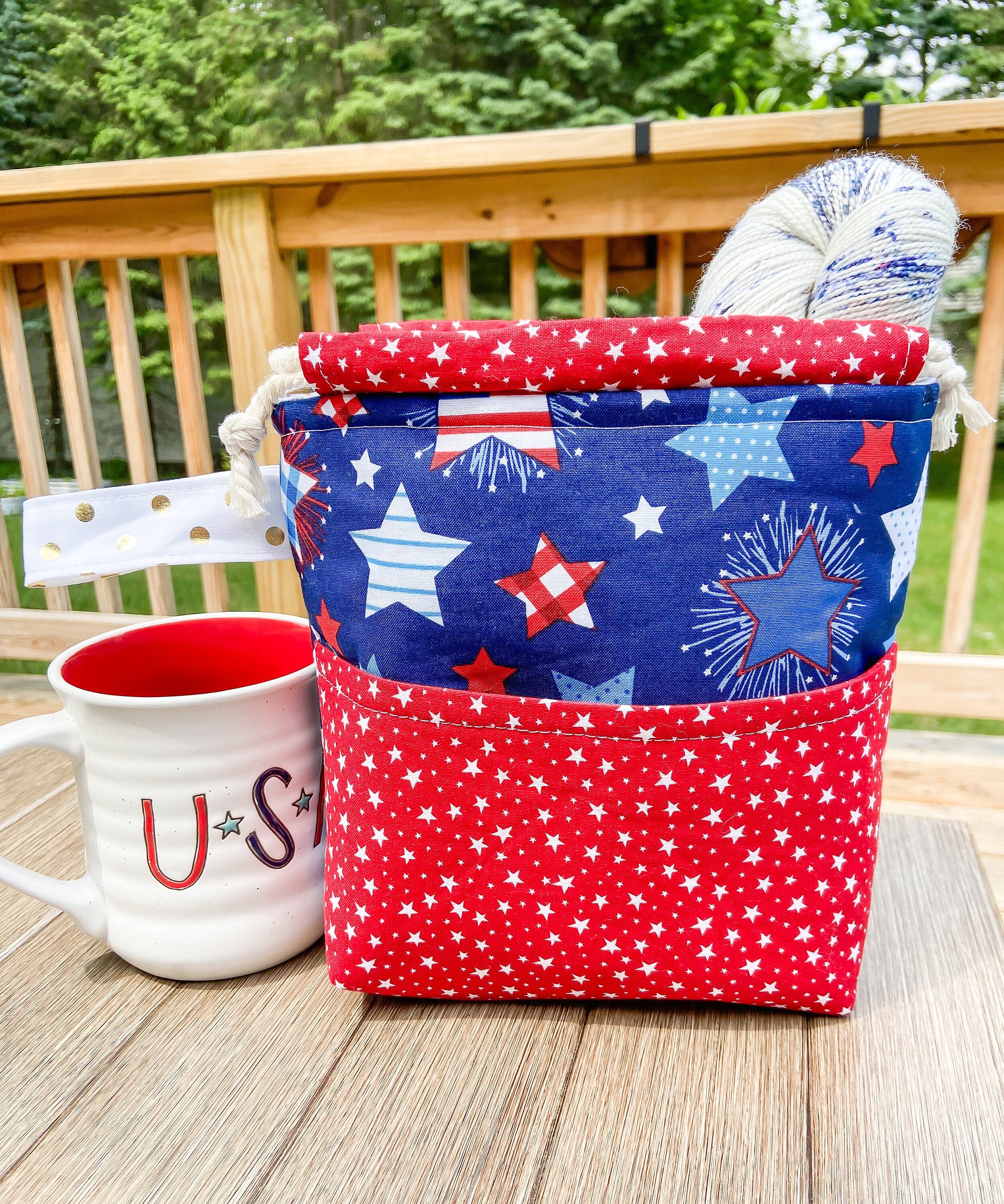 Let Freedom Ring Drawstring Project Bag with Pocket