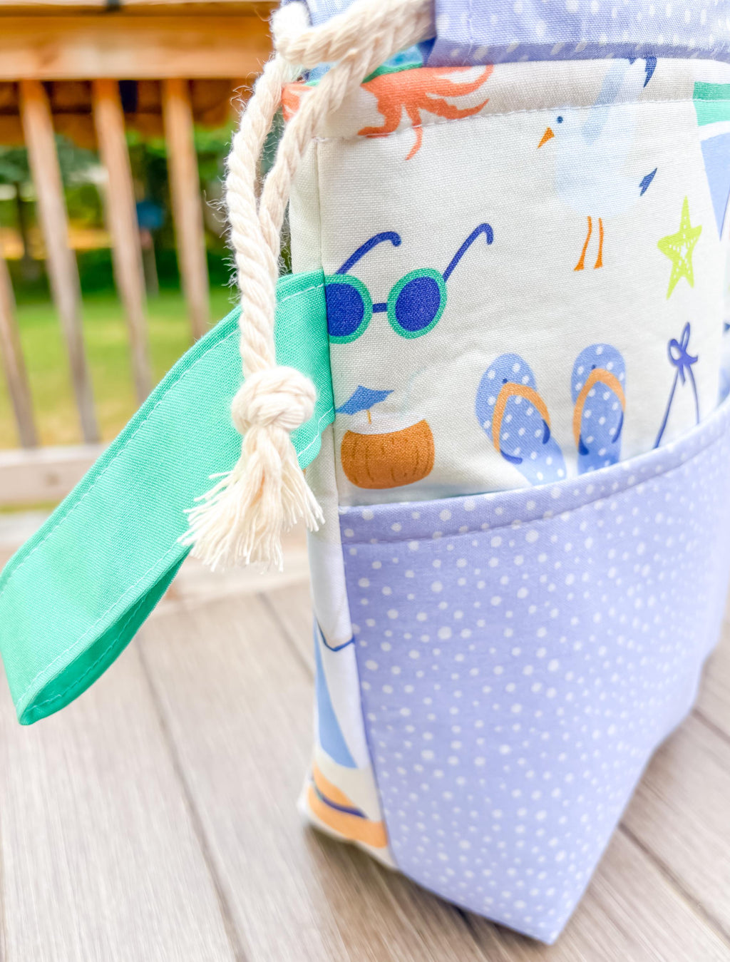 At the Ocean Medium Drawstring Project Bag with Pocket for Knitting and Crochet