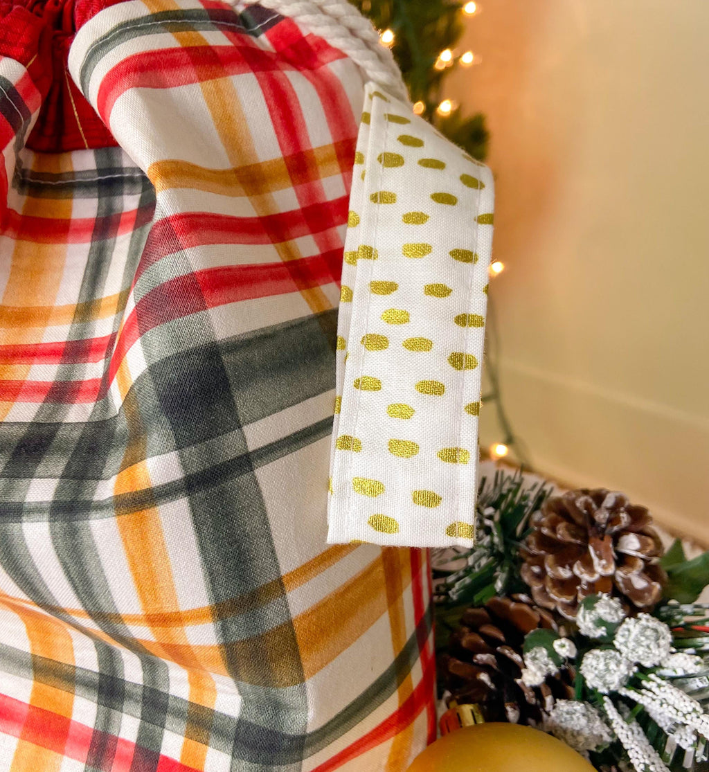 Vintage Christmas Drawstring Project Bag with Pocket