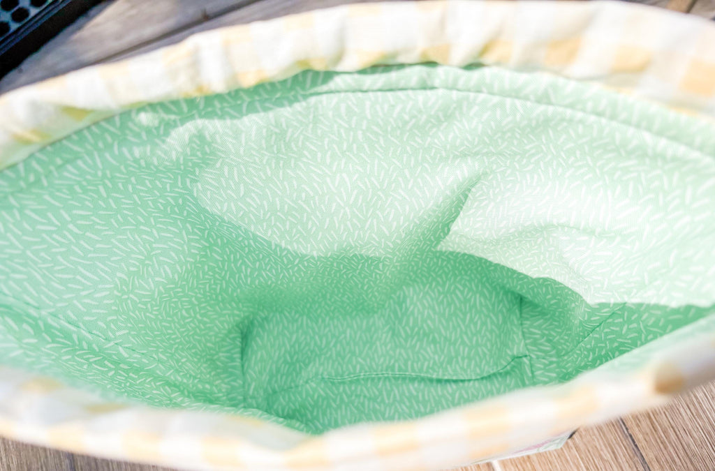 In the Garden Project Bag with Pocket and Drawstring for Knitting and Crochet