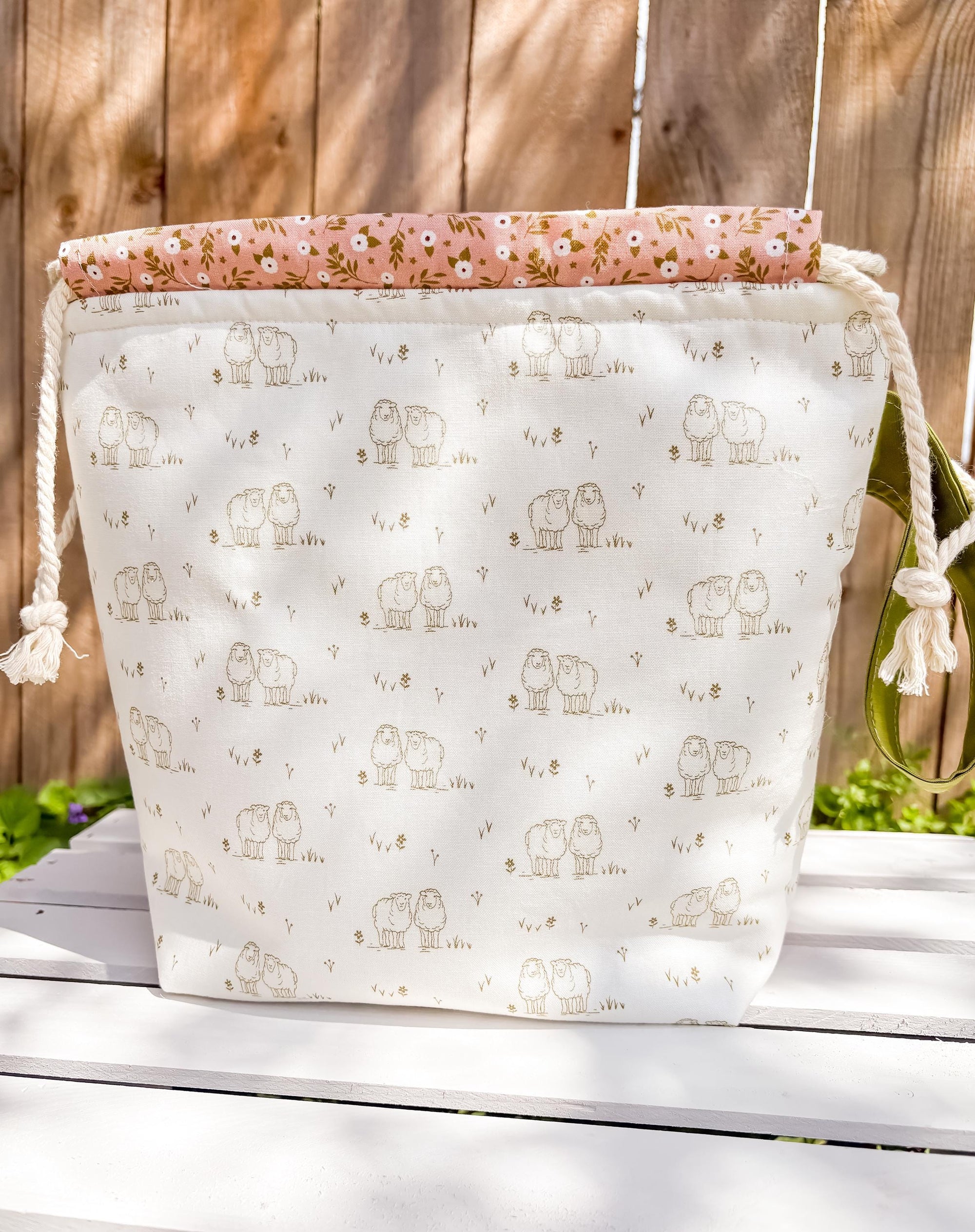 Sheep Meadow Medium Drawstring Project Bag with Pocket