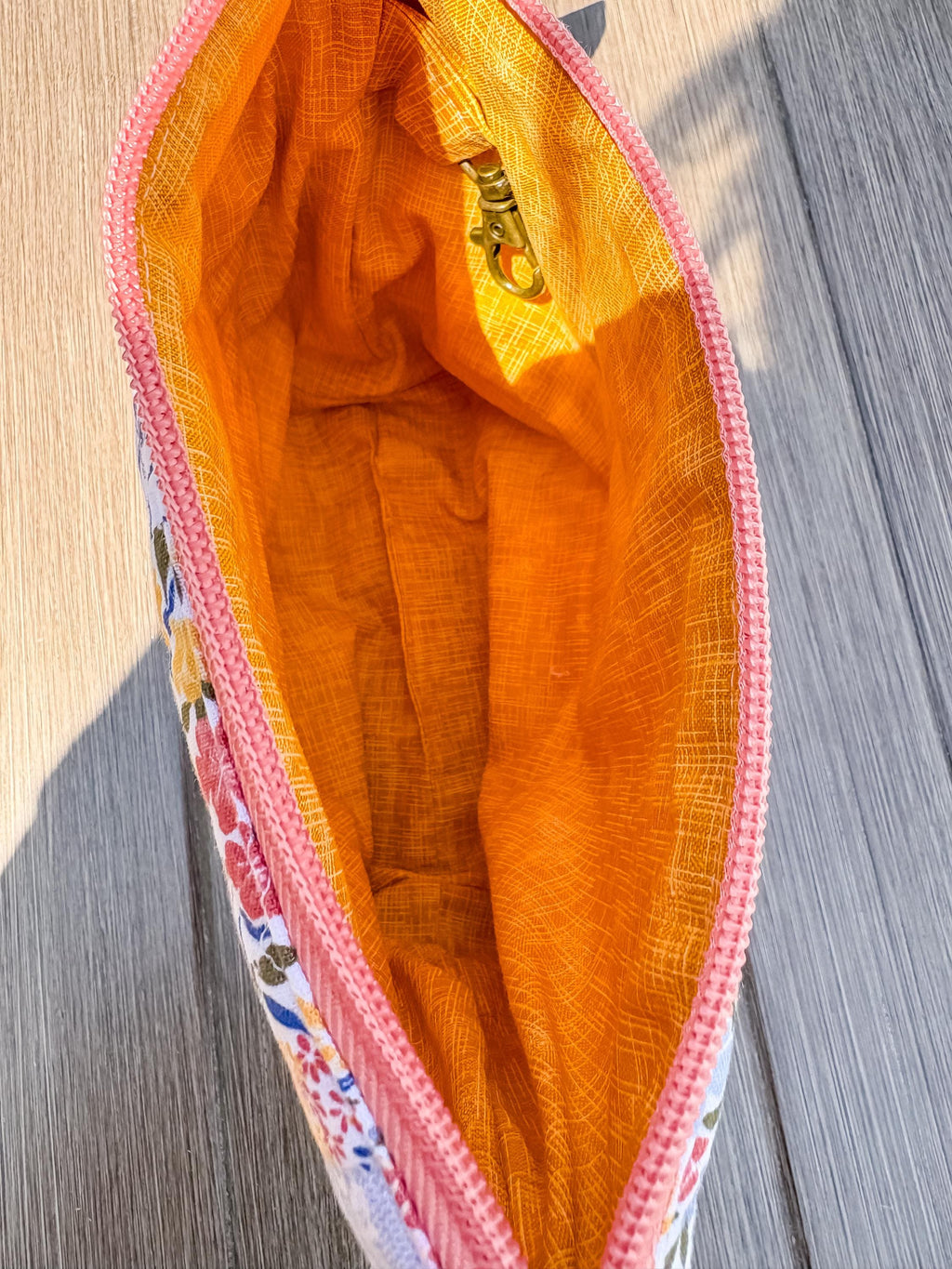 Floral Picnic Quilted Project Bag with Zipper and Notions Clasp for Crochet and Knitting