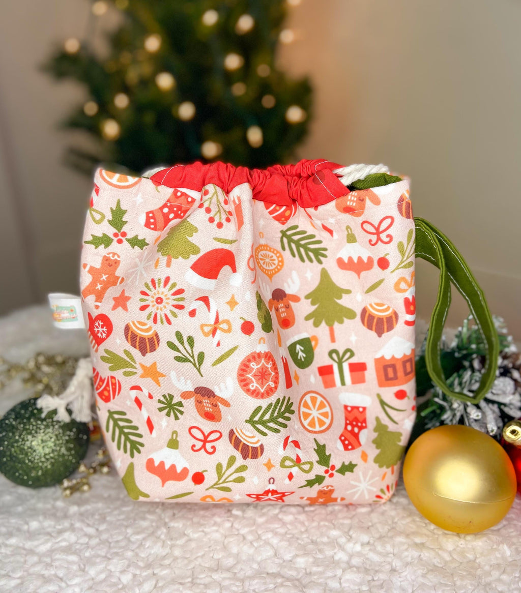 Holly Jolly Drawstring Project Bag with Pocket