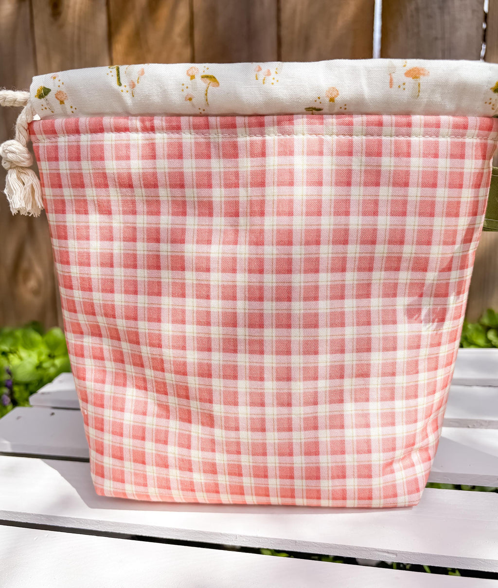 Fungi Picnic Project Bag with Pocket and Drawstring