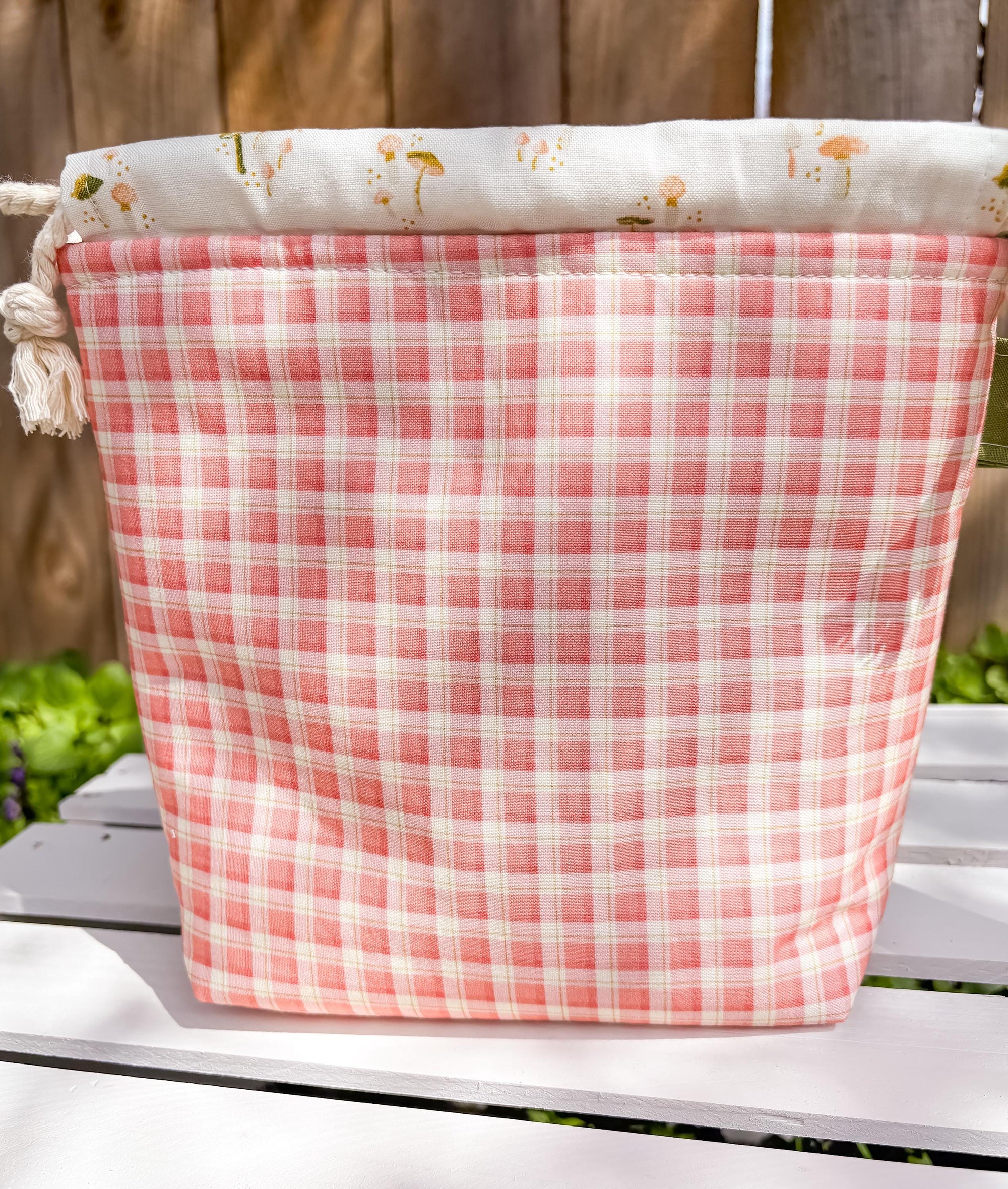 Fungi Picnic Project Bag with Pocket and Drawstring