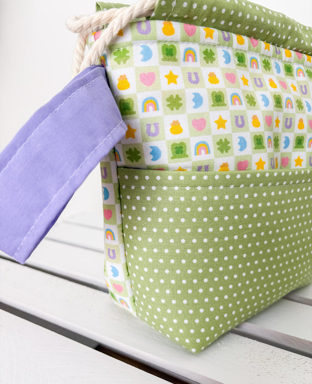 Marshmallow Luck Drawstring Project Bag with Pocket