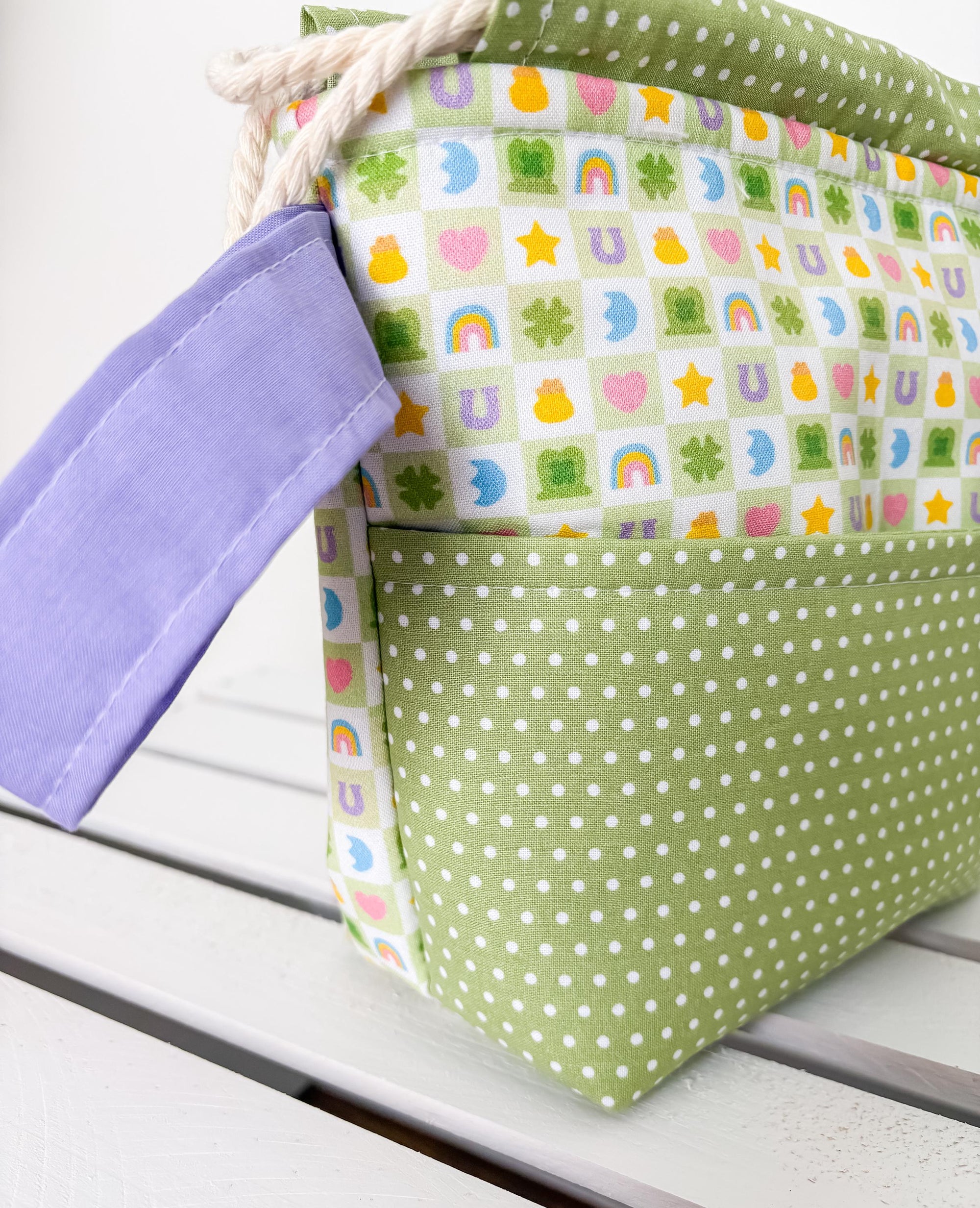 Marshmallow Luck Drawstring Project Bag with Pocket