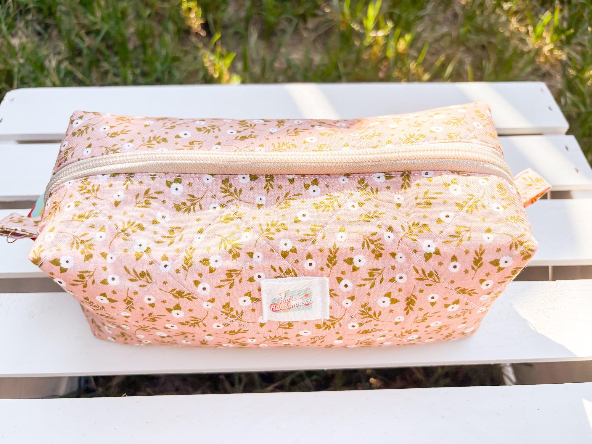 Dusty Rose Florals Quilted Boxy Pouch with Zipper
