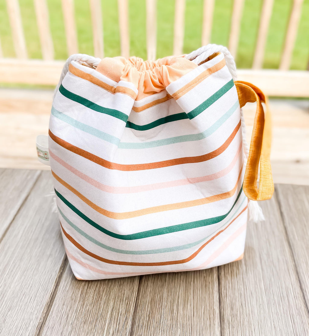 Stripey Drawstring Project Bag with Pocket