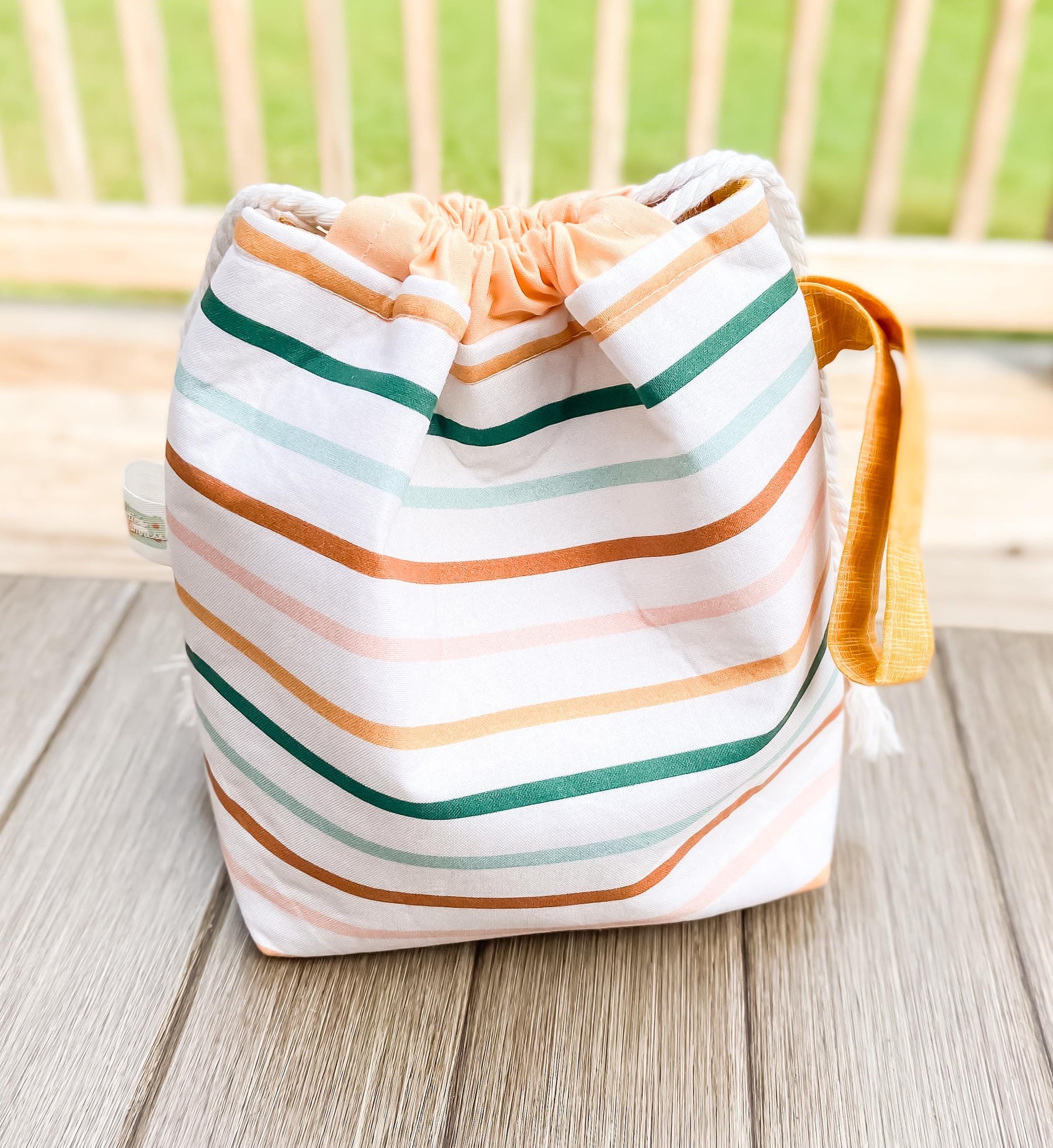 Stripey Drawstring Project Bag with Pocket