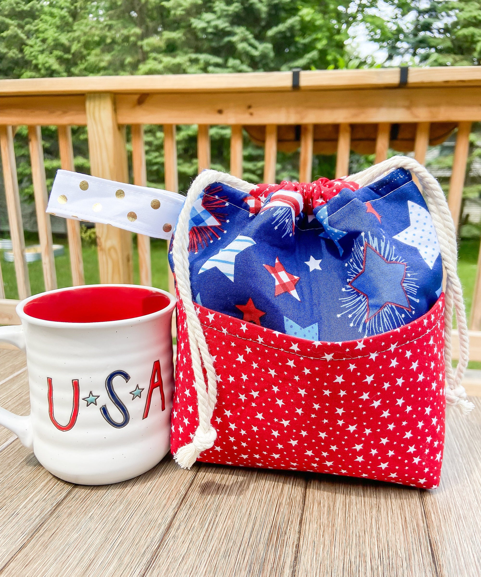 Let Freedom Ring Drawstring Project Bag with Pocket