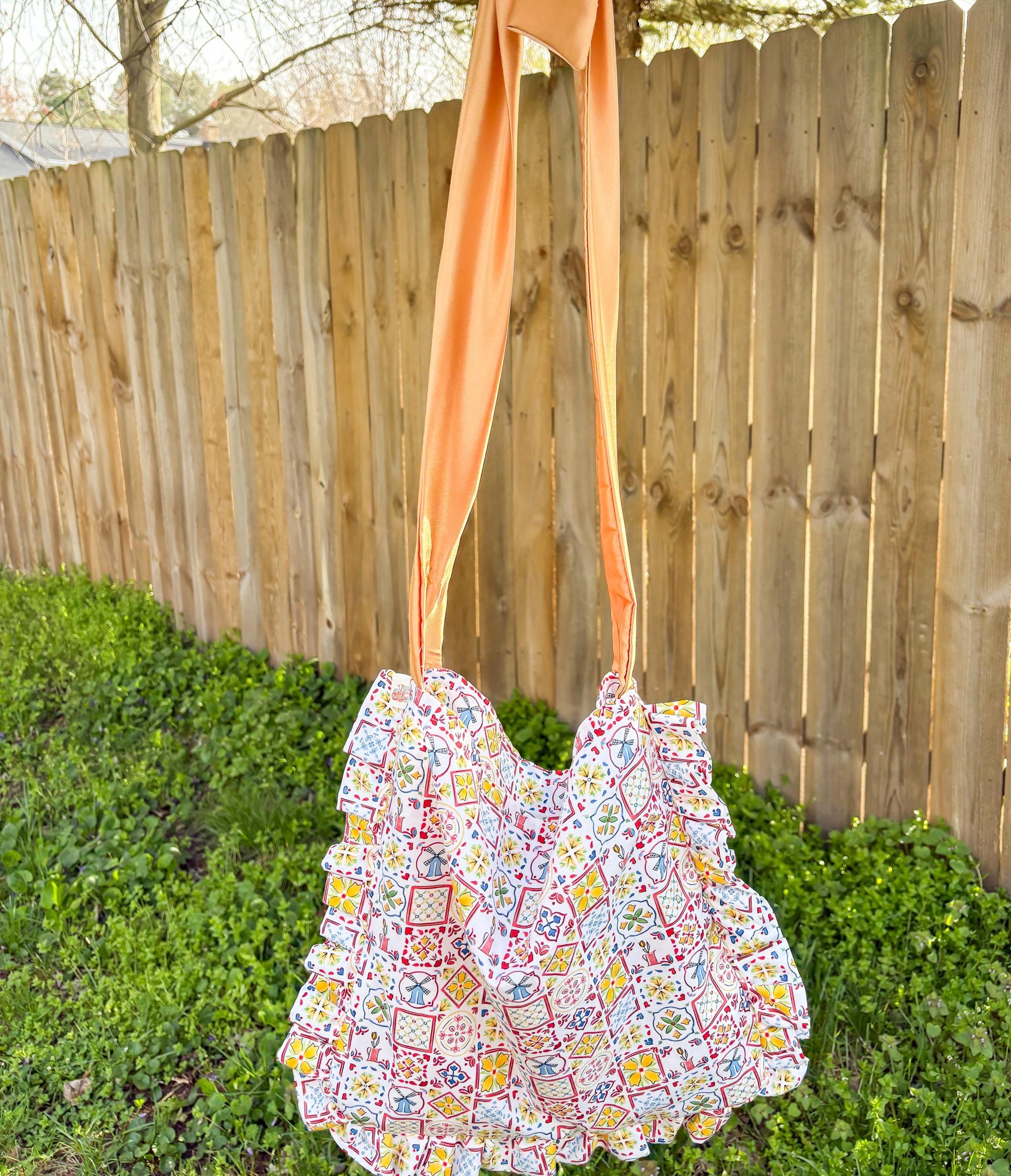 Ruffle Tote Bags with Adjustable Ribbon Ties