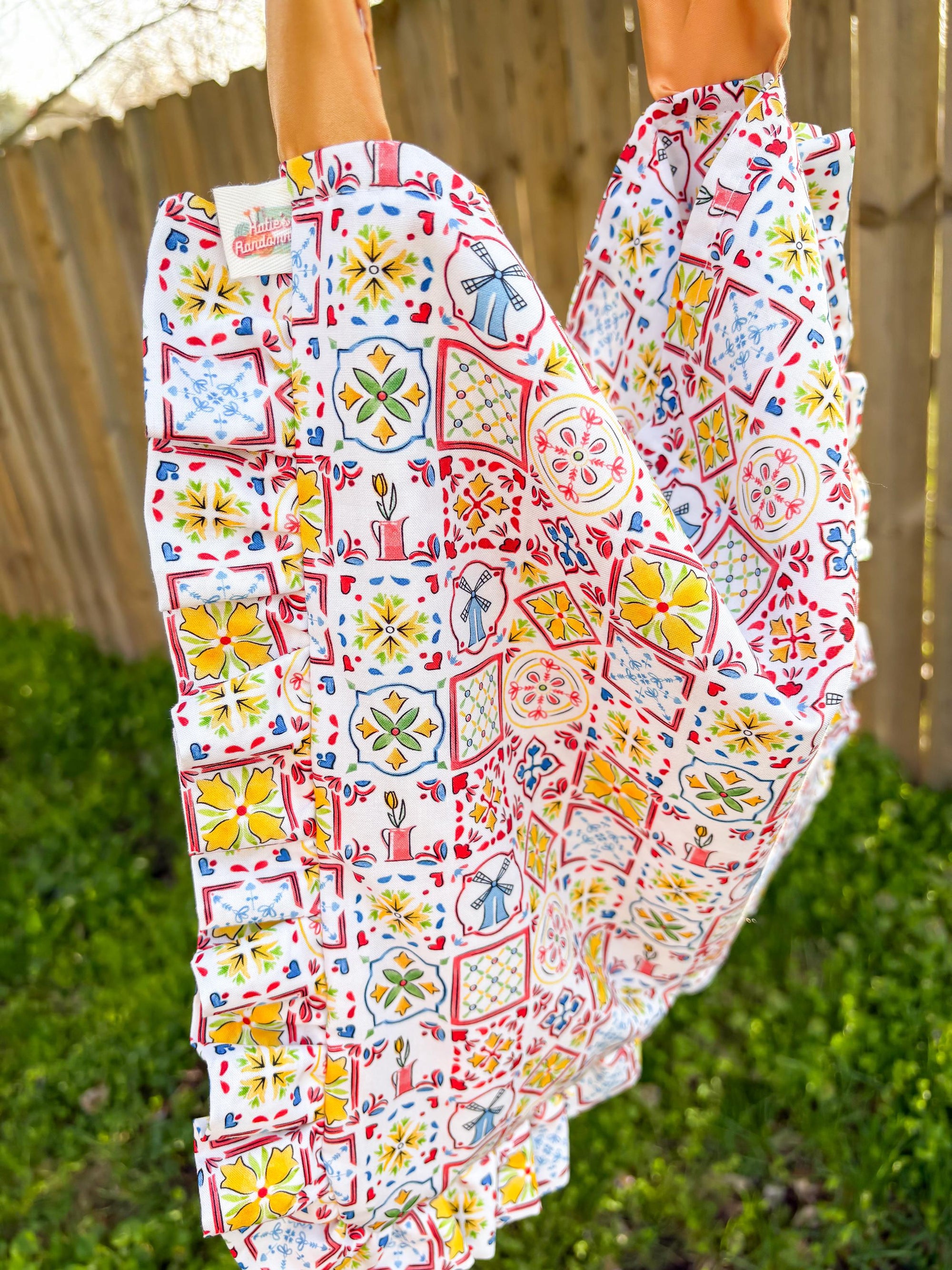 Ruffle Tote Bags with Adjustable Ribbon Ties