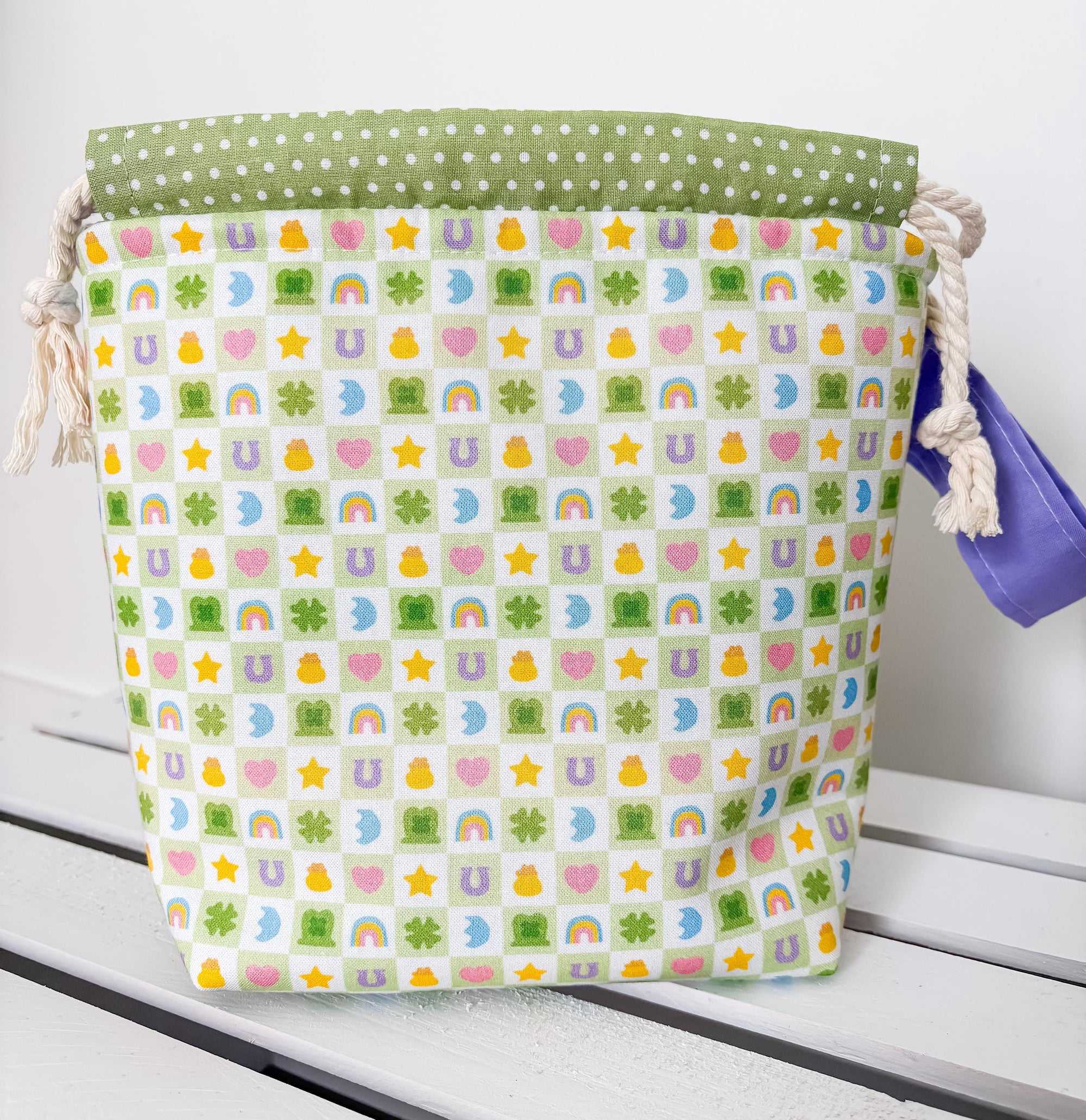 Marshmallow Luck Drawstring Project Bag with Pocket