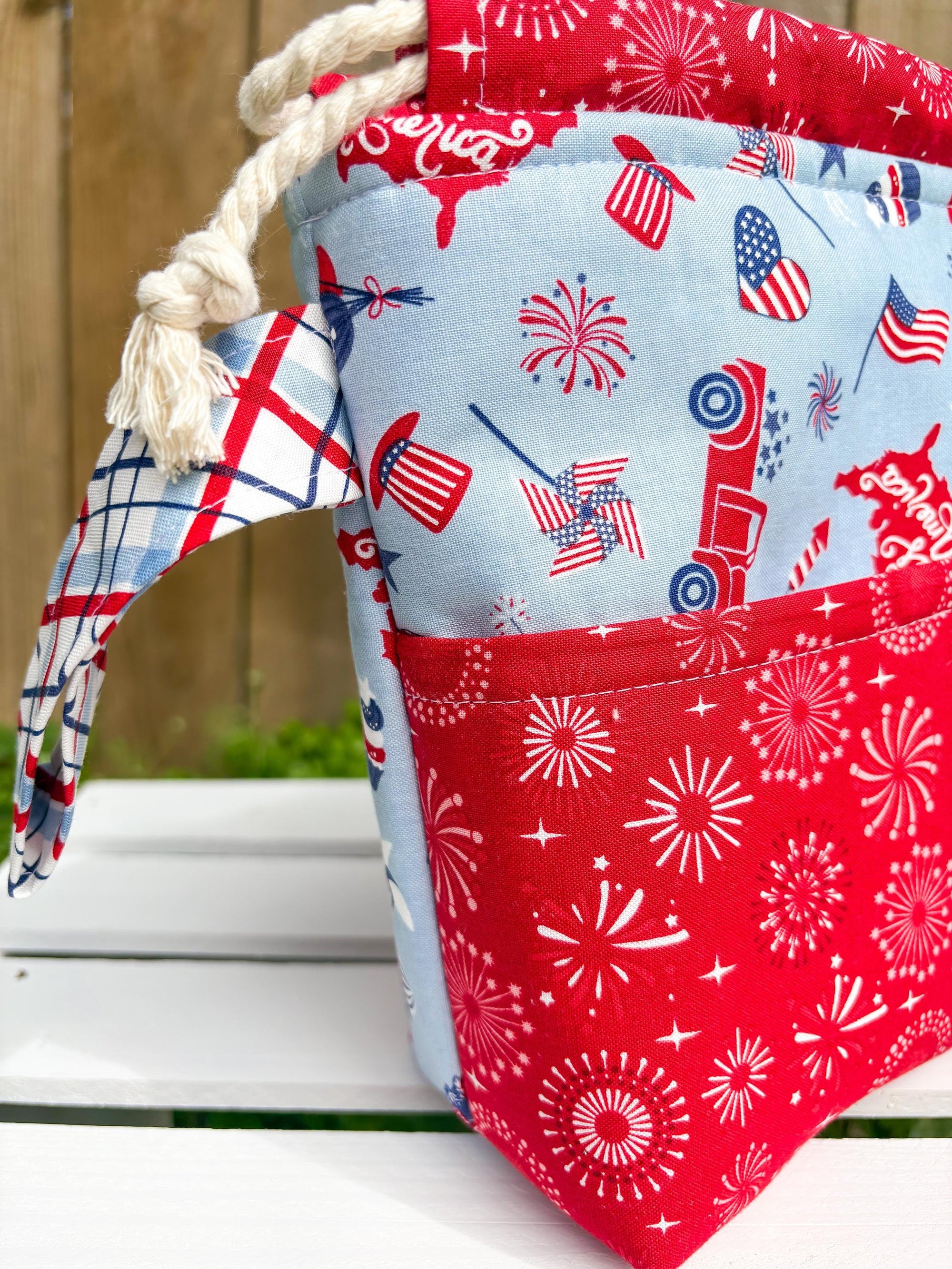 Patriotic Pop Drawstring Project Bag with Pocket