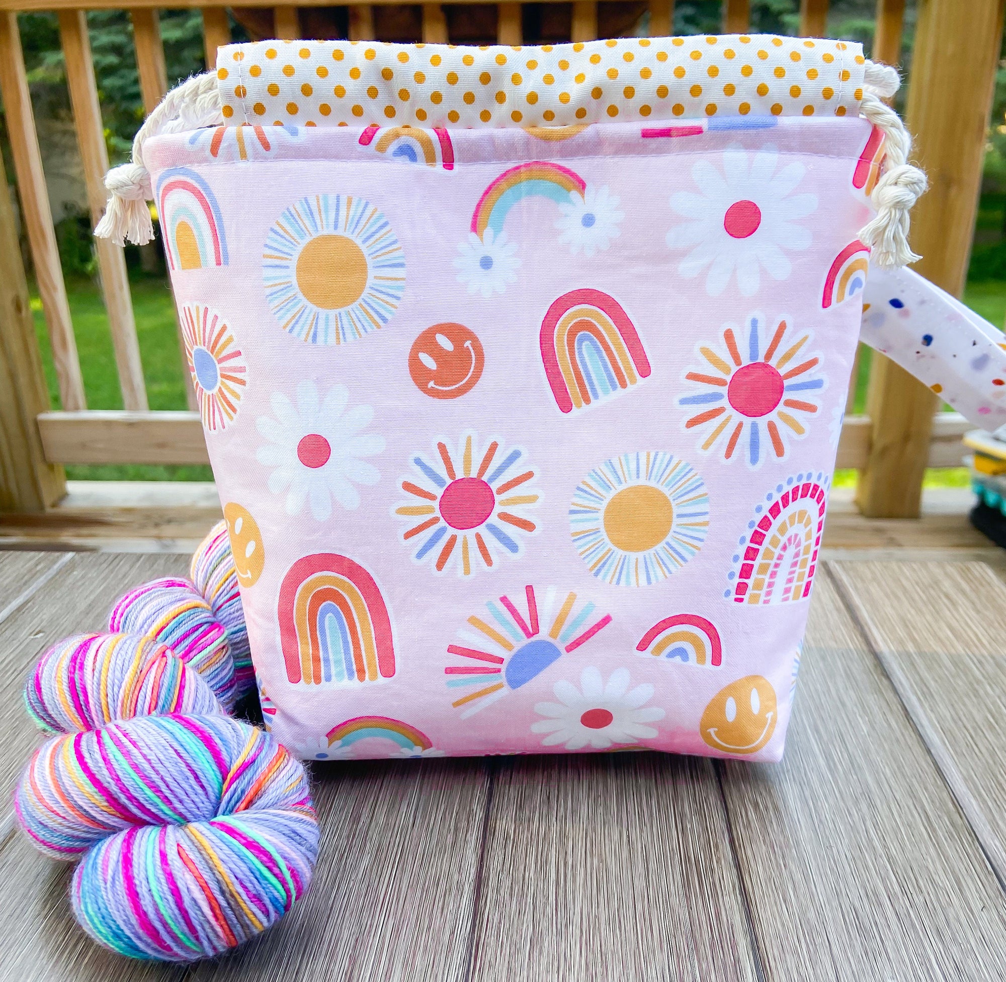 The Happy Drawstring Project Bag with Pocket