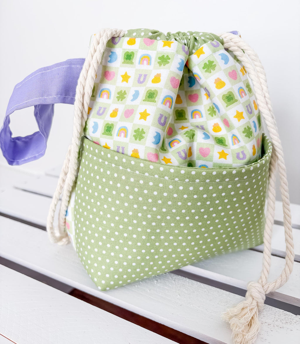 Marshmallow Luck Drawstring Project Bag with Pocket