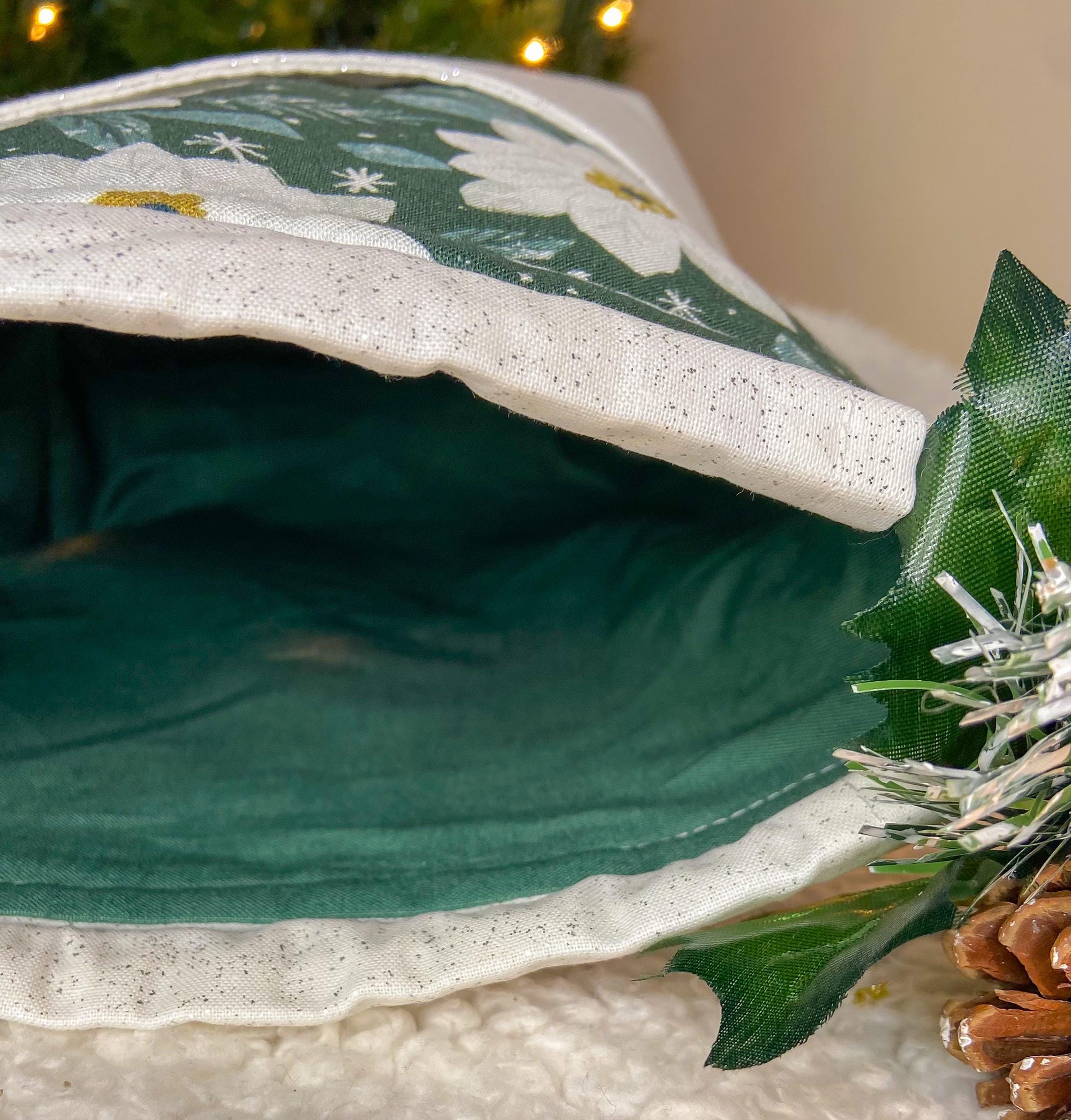 White Pointsettas Drawstring Project Bag with Pocket