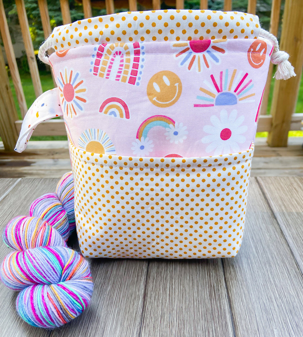 The Happy Drawstring Project Bag with Pocket