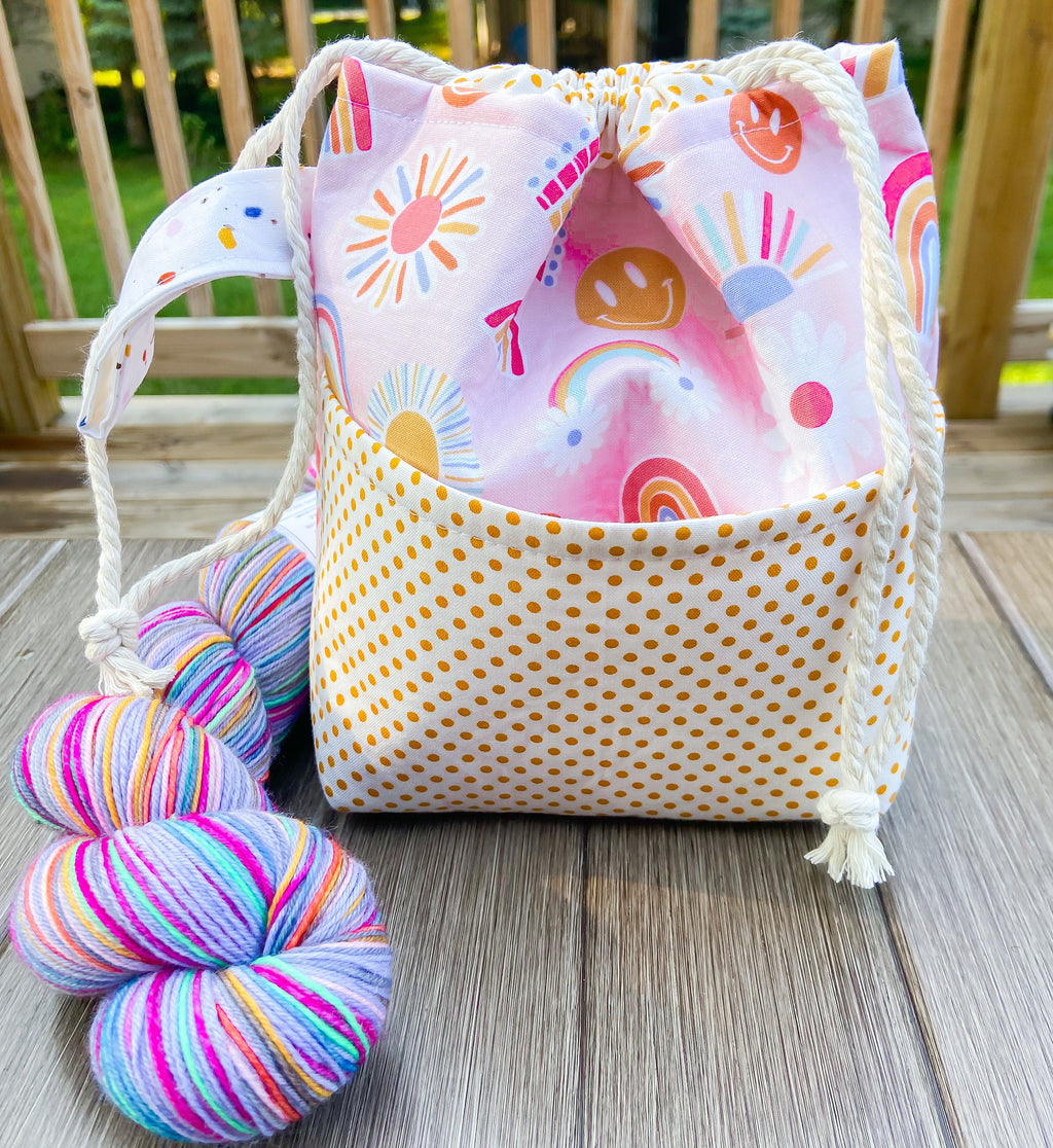 The Happy Drawstring Project Bag with Pocket