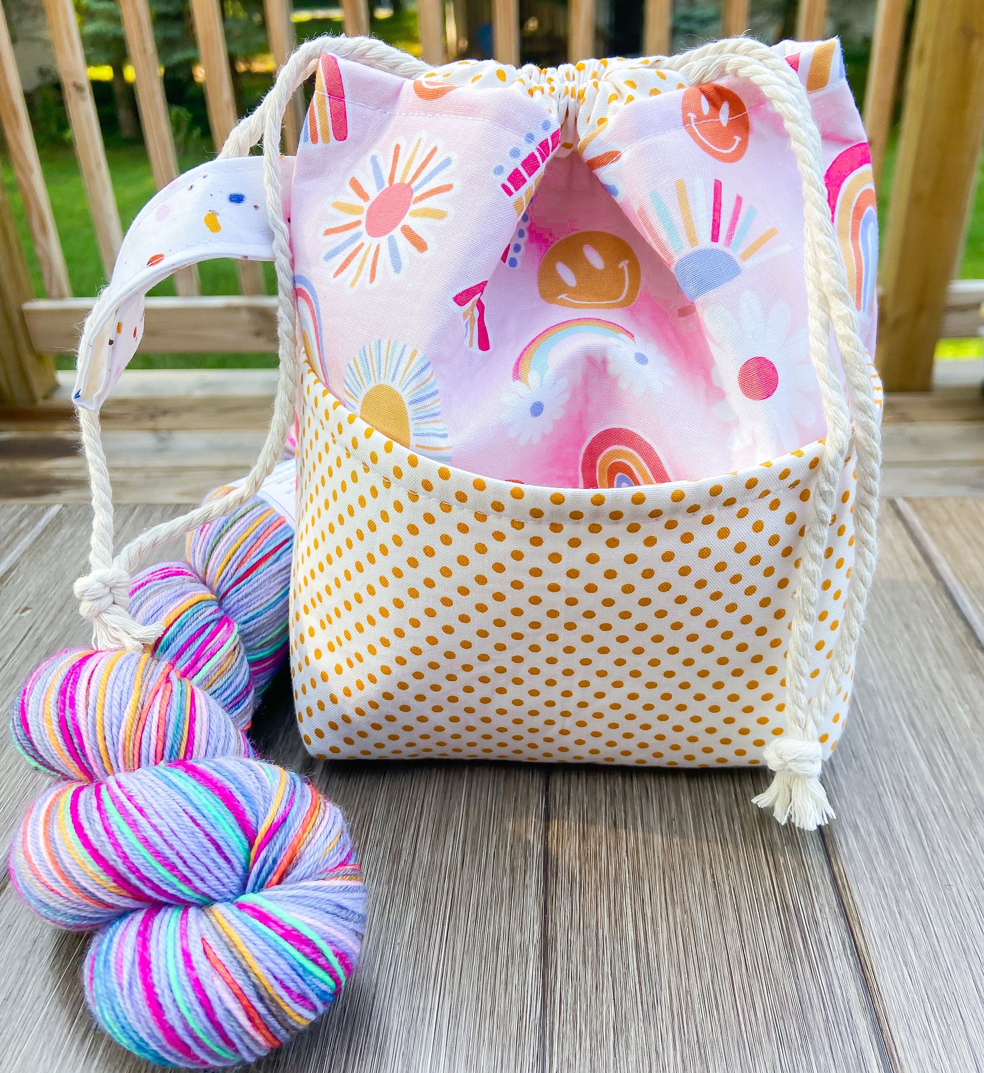 The Happy Drawstring Project Bag with Pocket